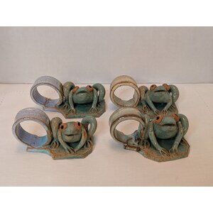 Frog-Shaped Napkin Rings Earthy Colors Handmade Stoneware Alfresco Table Decor